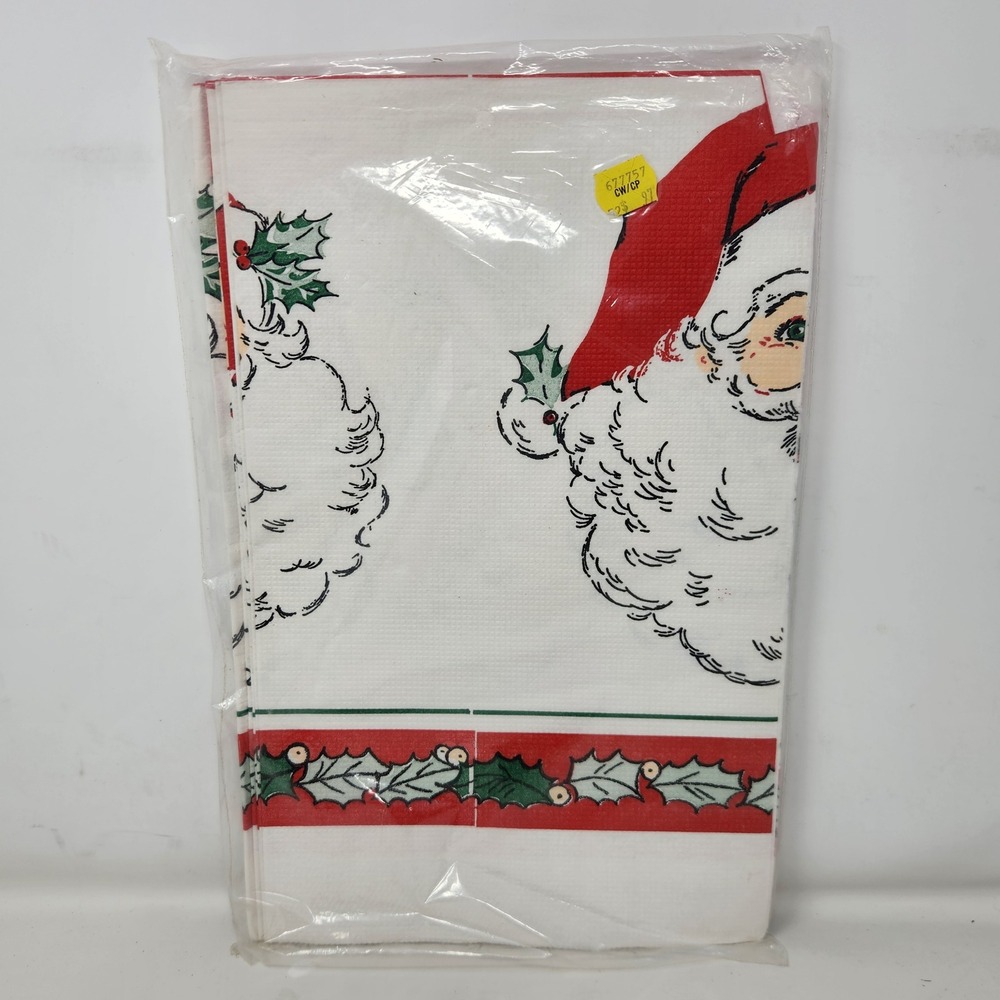 Vintage C.A. Reed Christmas Santa Claus Paper Tablecloth 52 x 96 Holly NEW